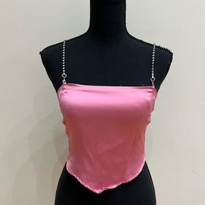 GARAGE Hot Pink Tie Top w/ Crystals